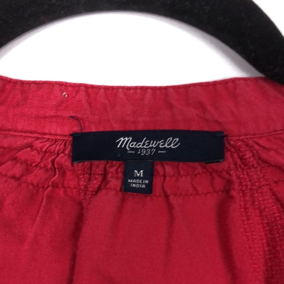 Madewell red pullover 3/4 sleeve tie V Neck embroidered design top Size Medium - Picture 8 of 8